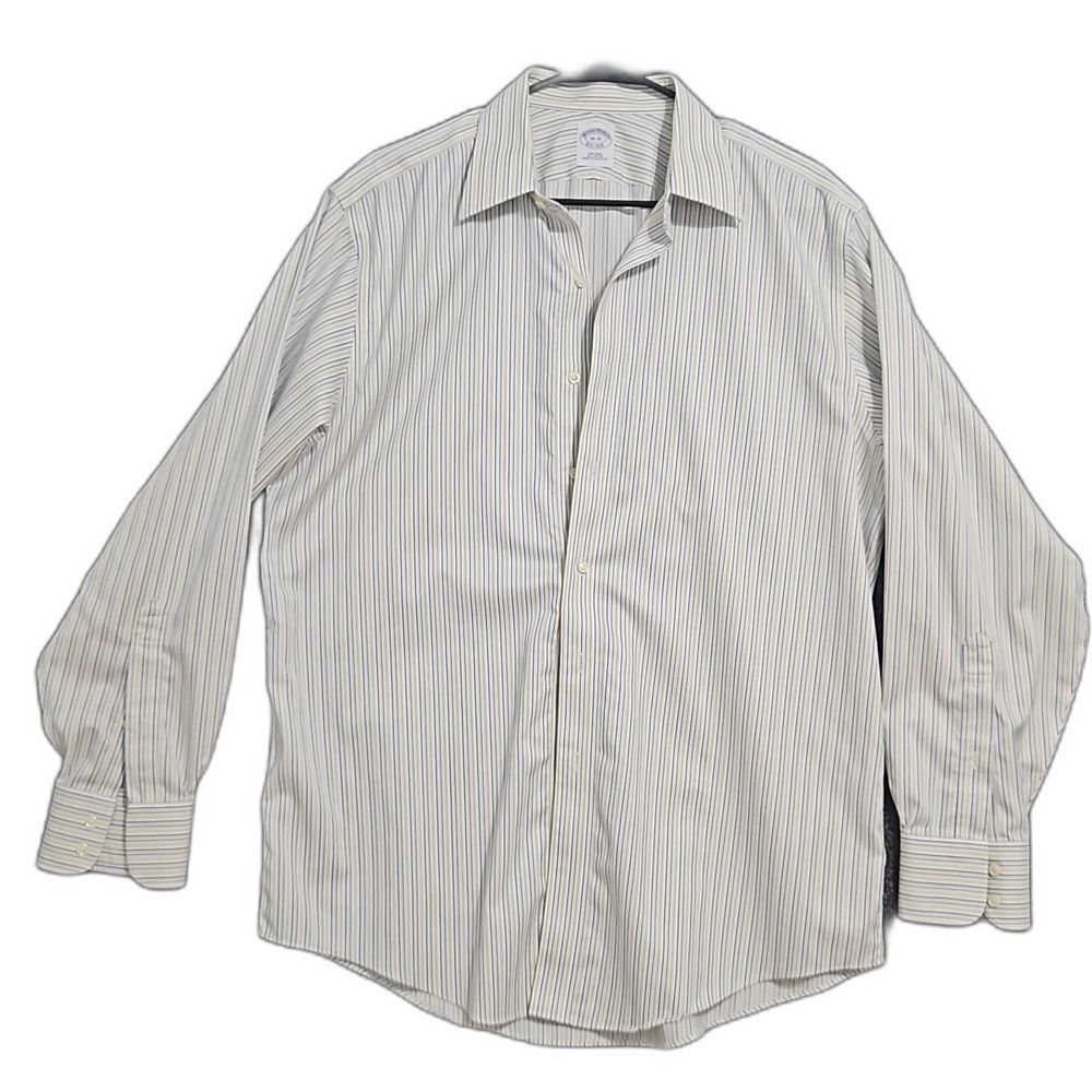 Brooks Brothers Men's Dress Button Up Dress Shirt Yellow Blue Striped 16 35